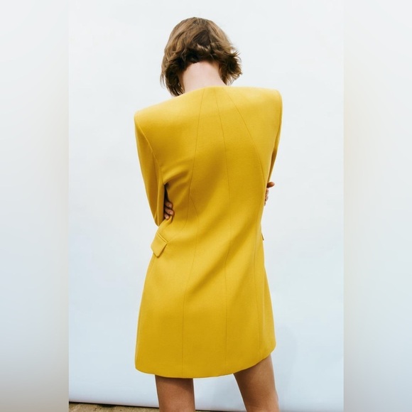Zara Limited Edition Draped Blazer Mini Dress Yellow Blogger Favorite Small - Picture 4 of 9